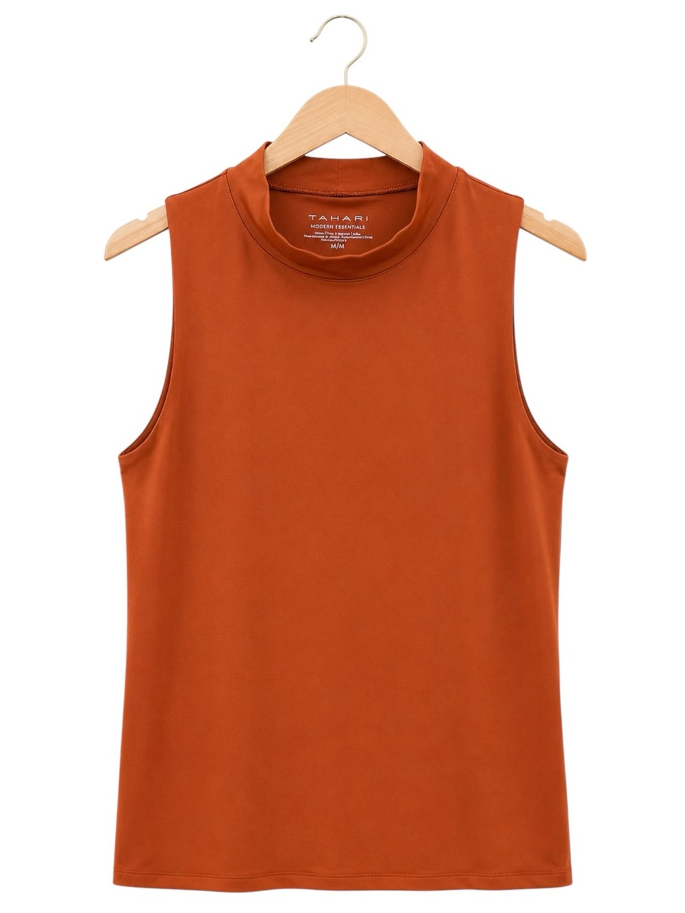Tahari Modern Essentials Mock Neck Sleeveless Top Rust Brown Layering M
